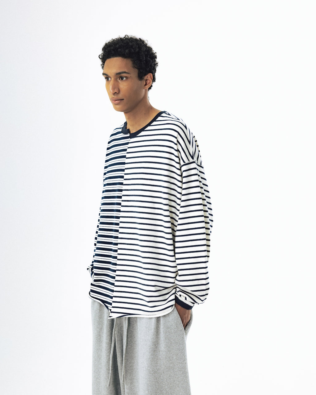 Unbalanced Stripe Long Sleeve - Navy