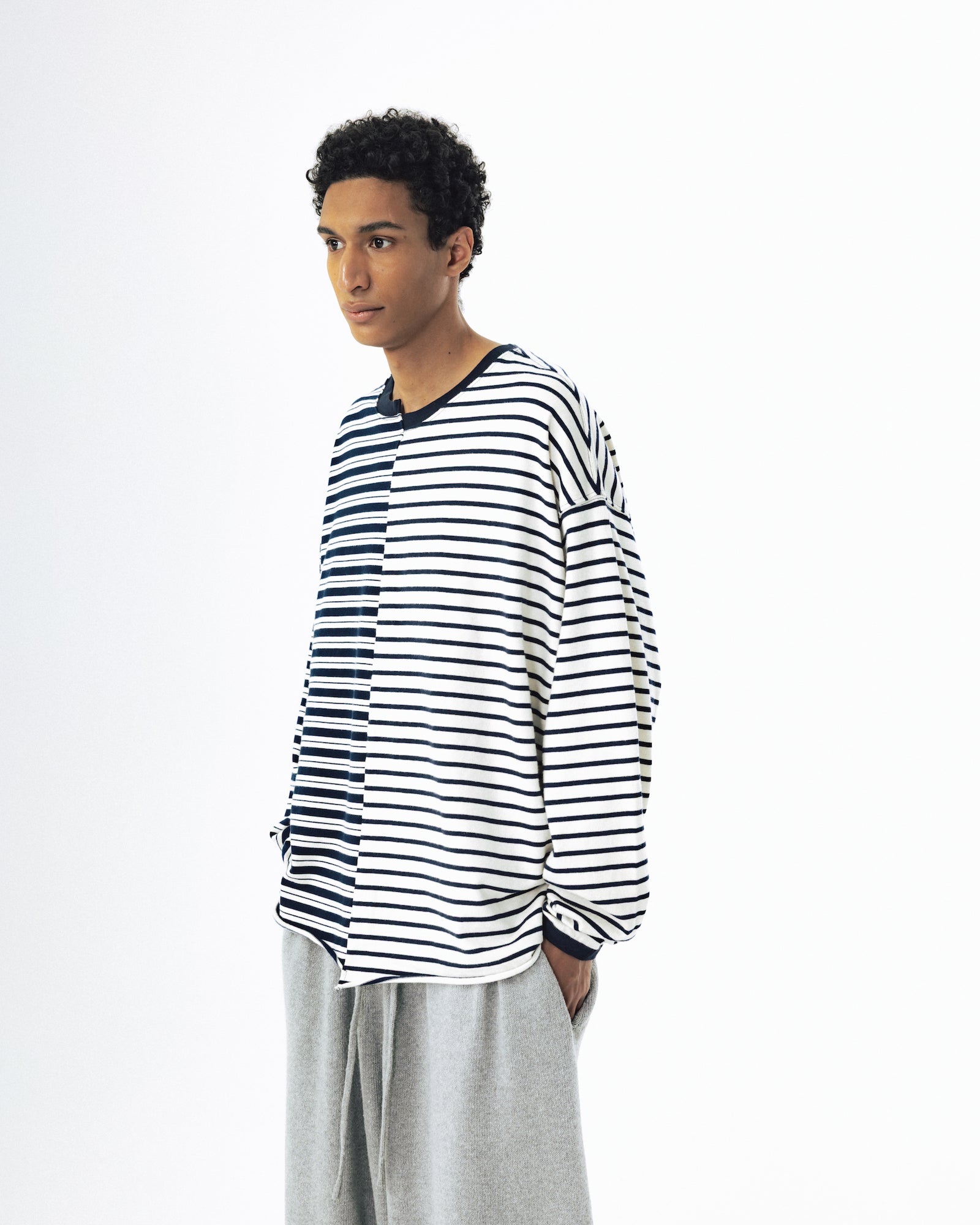 Unbalanced Stripe Long Sleeve - Navy