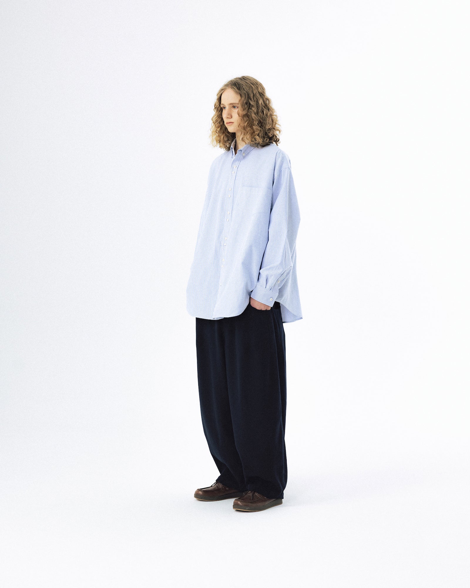 Double Button Striped Shirt - Blue