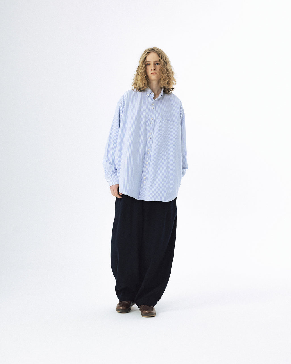 Double Button Striped Shirt - Blue