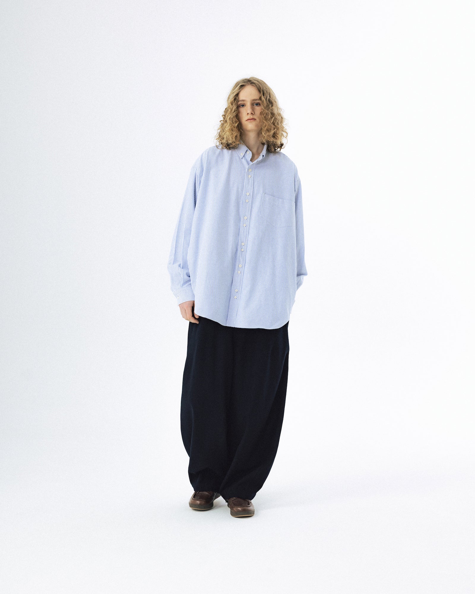 Double Button Striped Shirt - Blue