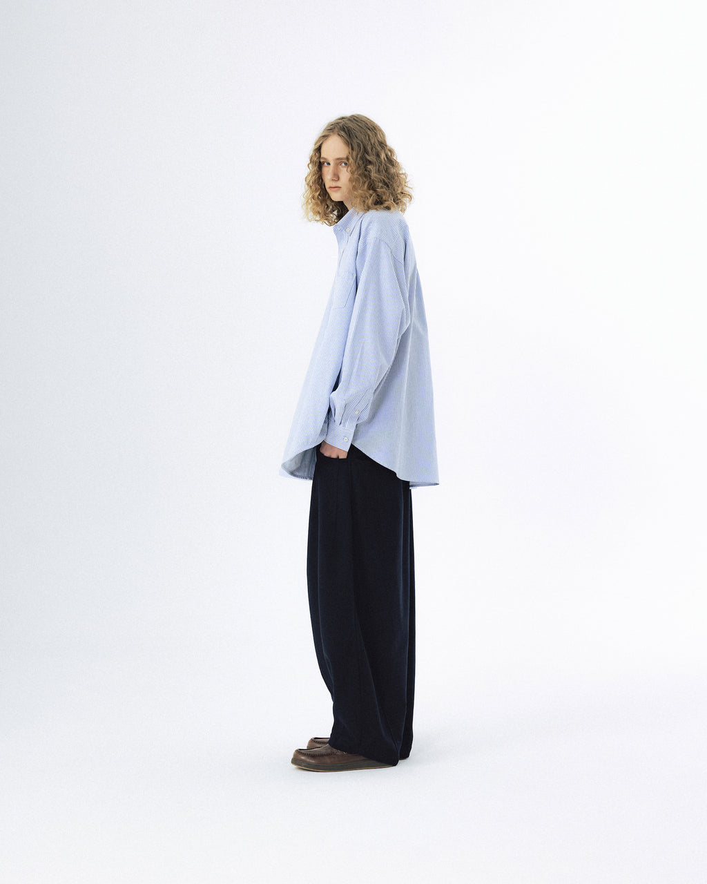 Double Button Striped Shirt - Blue