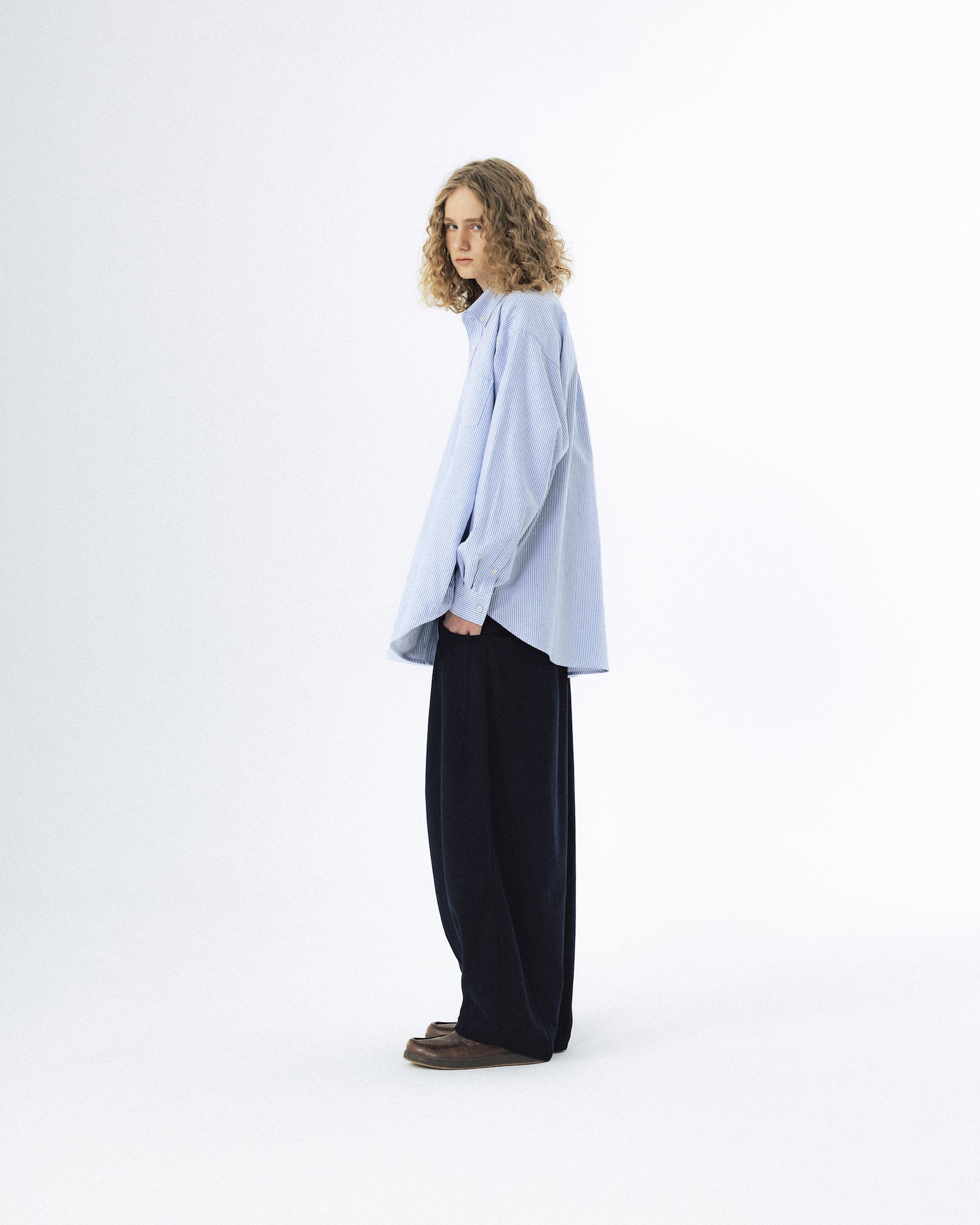 Double Button Striped Shirt - Blue