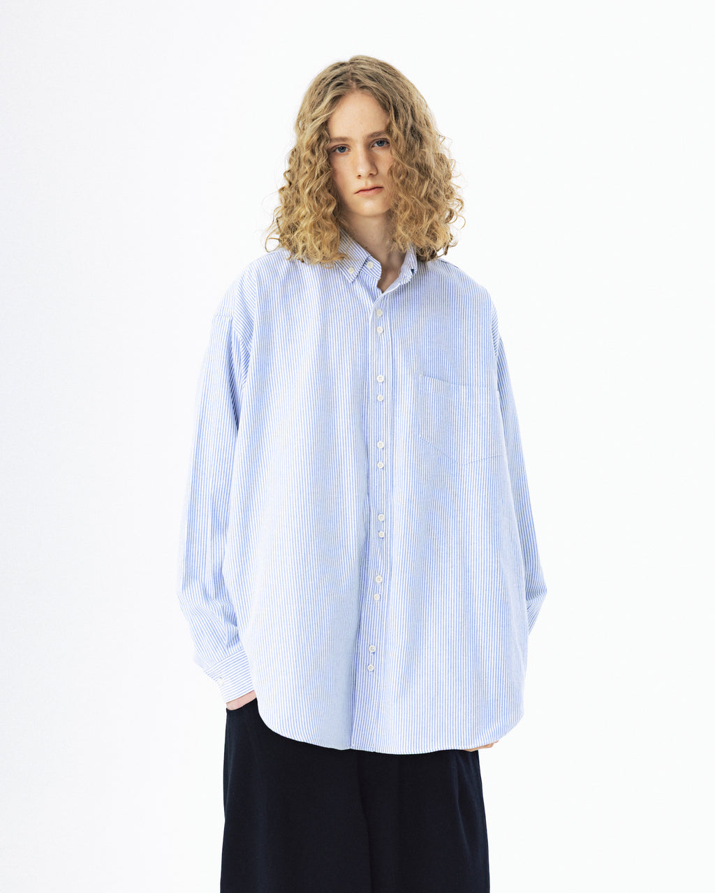 Double Button Striped Shirt - Blue