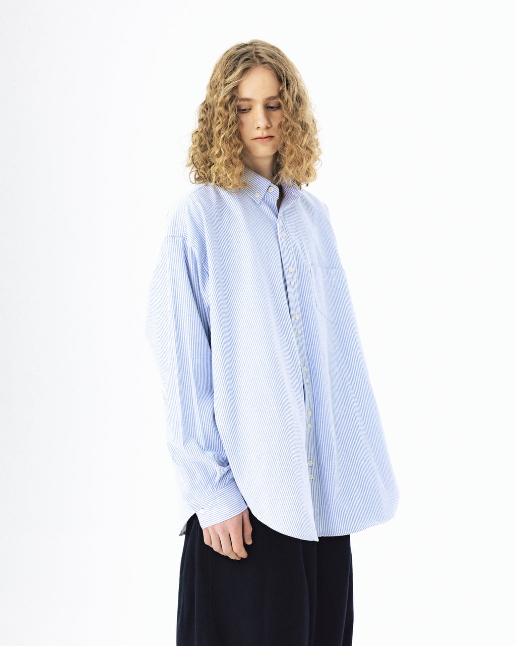 Double Button Striped Shirt - Blue