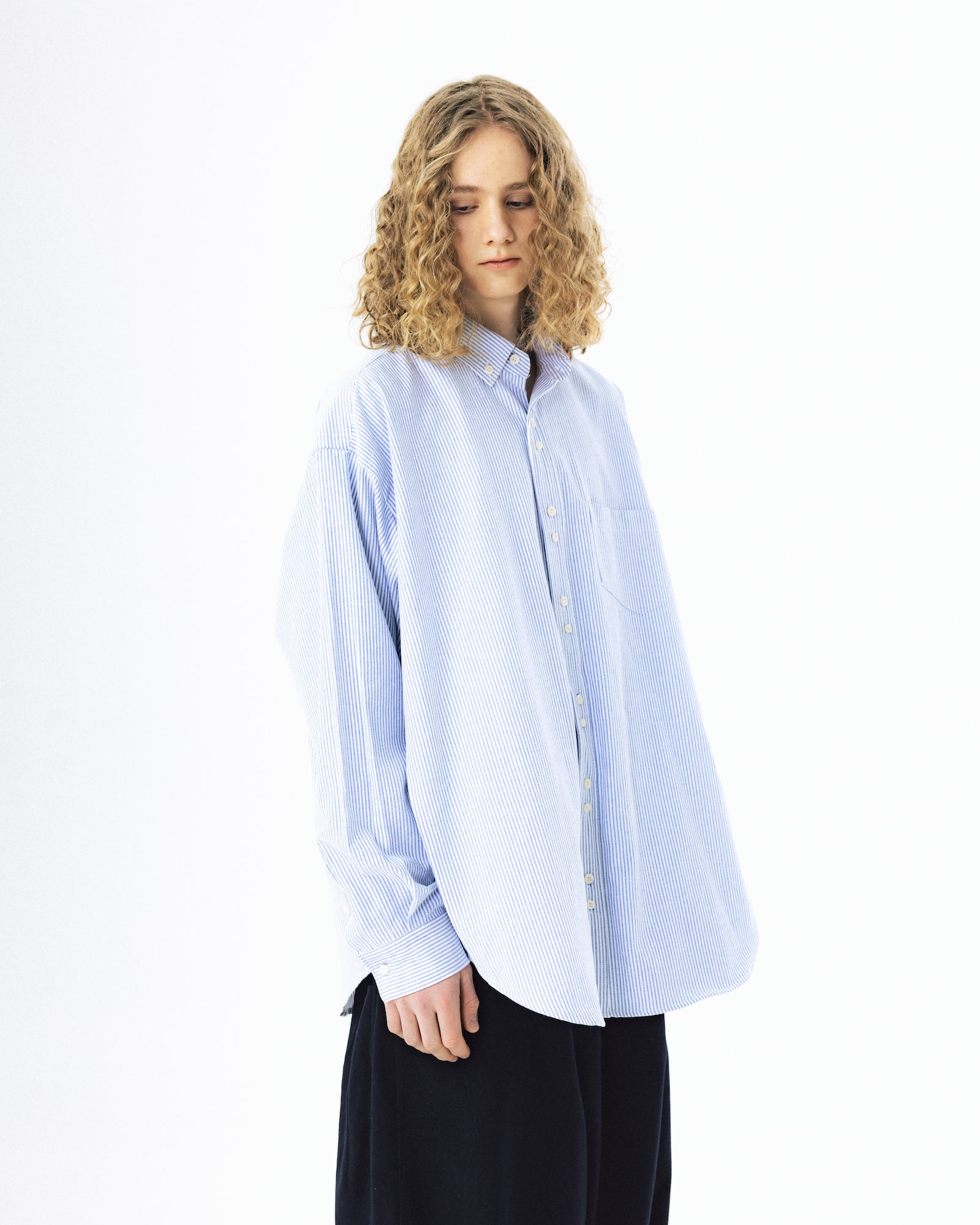 Double Button Striped Shirt - Blue