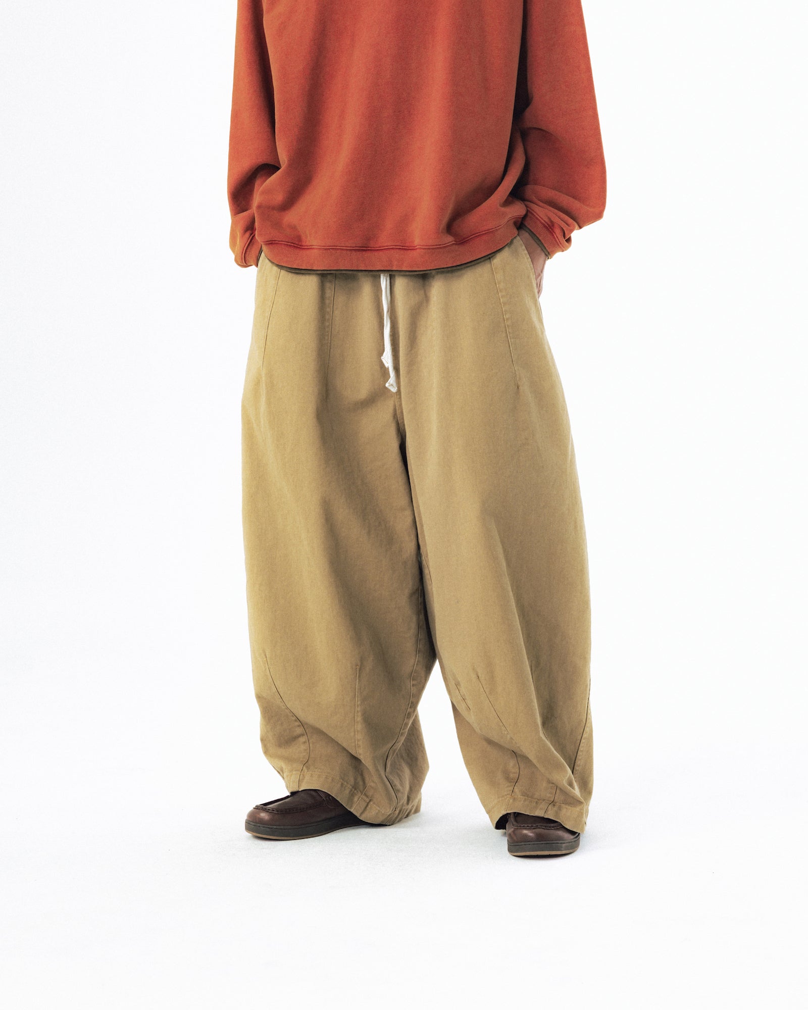 Basic Cotton Balloon Pants - Beige
