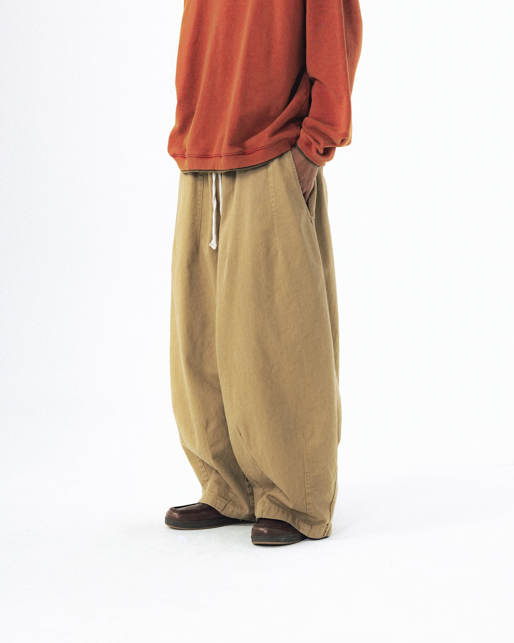 Basic Cotton Balloon Pants - Beige