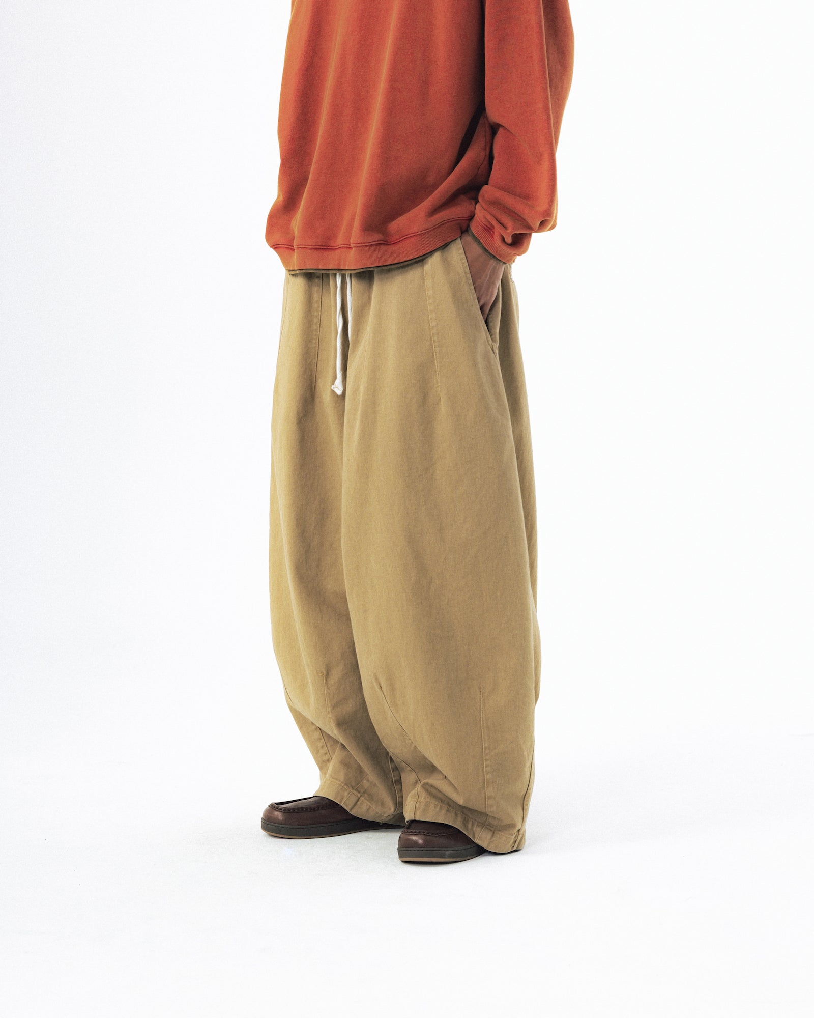 Basic Cotton Balloon Pants - Beige
