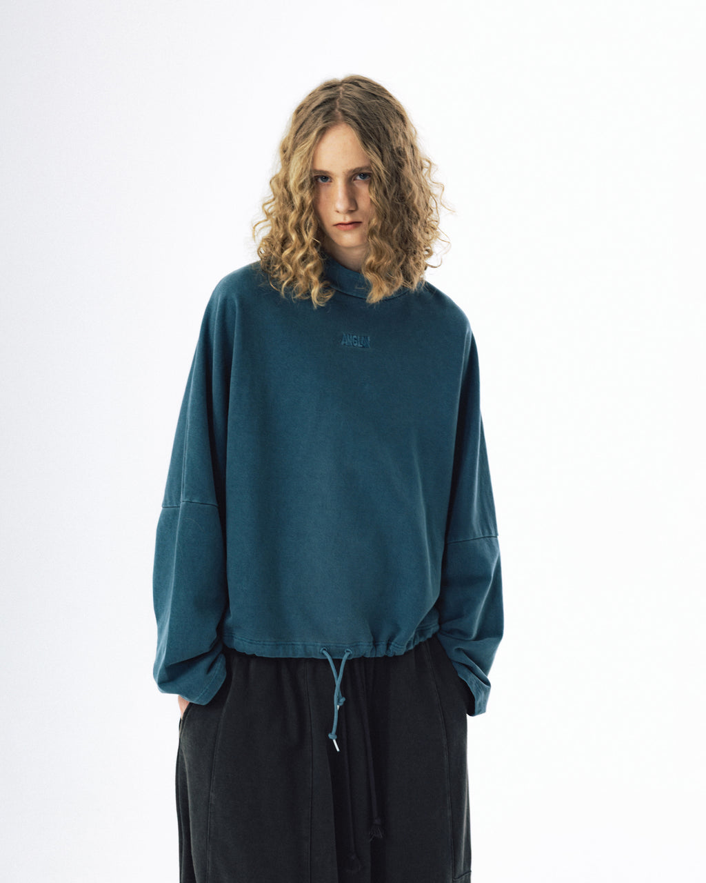 Pigment High-Neck Sweat Shirt - Washed Navy