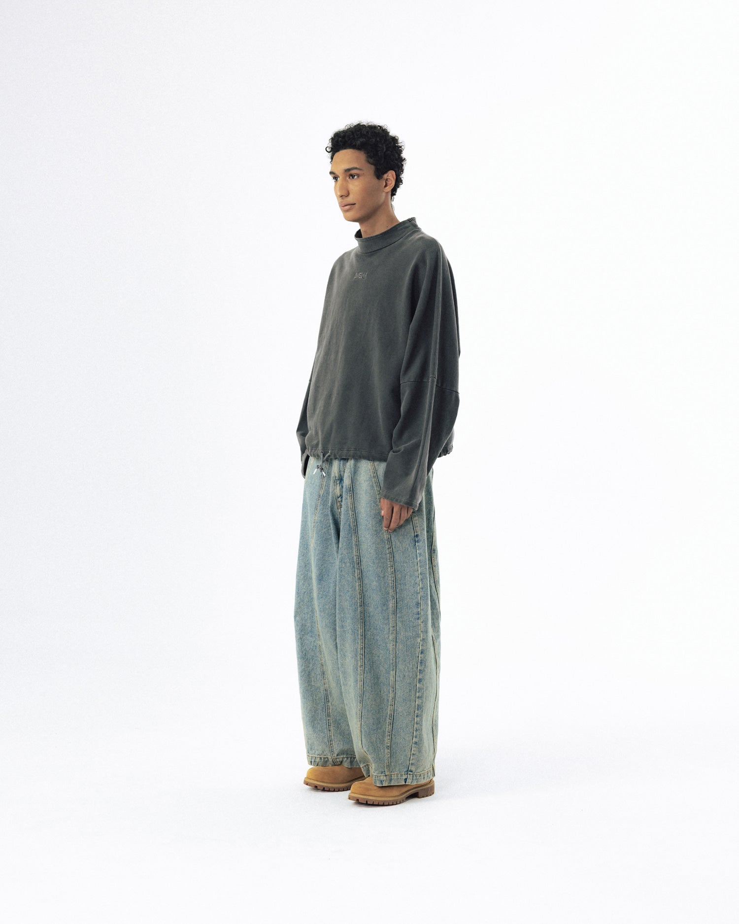 Pigment High-Neck Sweat Shirt - Washed Grey