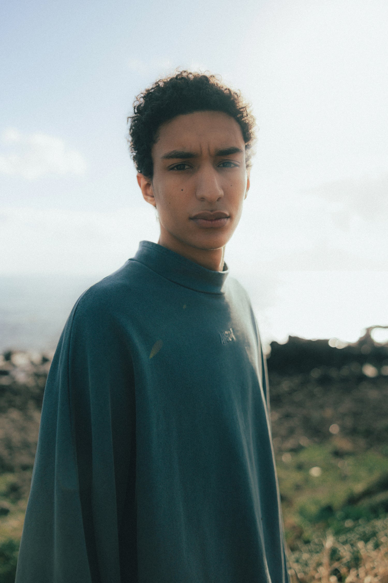 Pigment High-Neck Sweat Shirt - Washed Navy