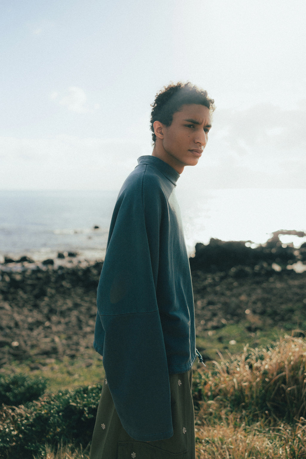 Pigment High-Neck Sweat Shirt - Washed Navy