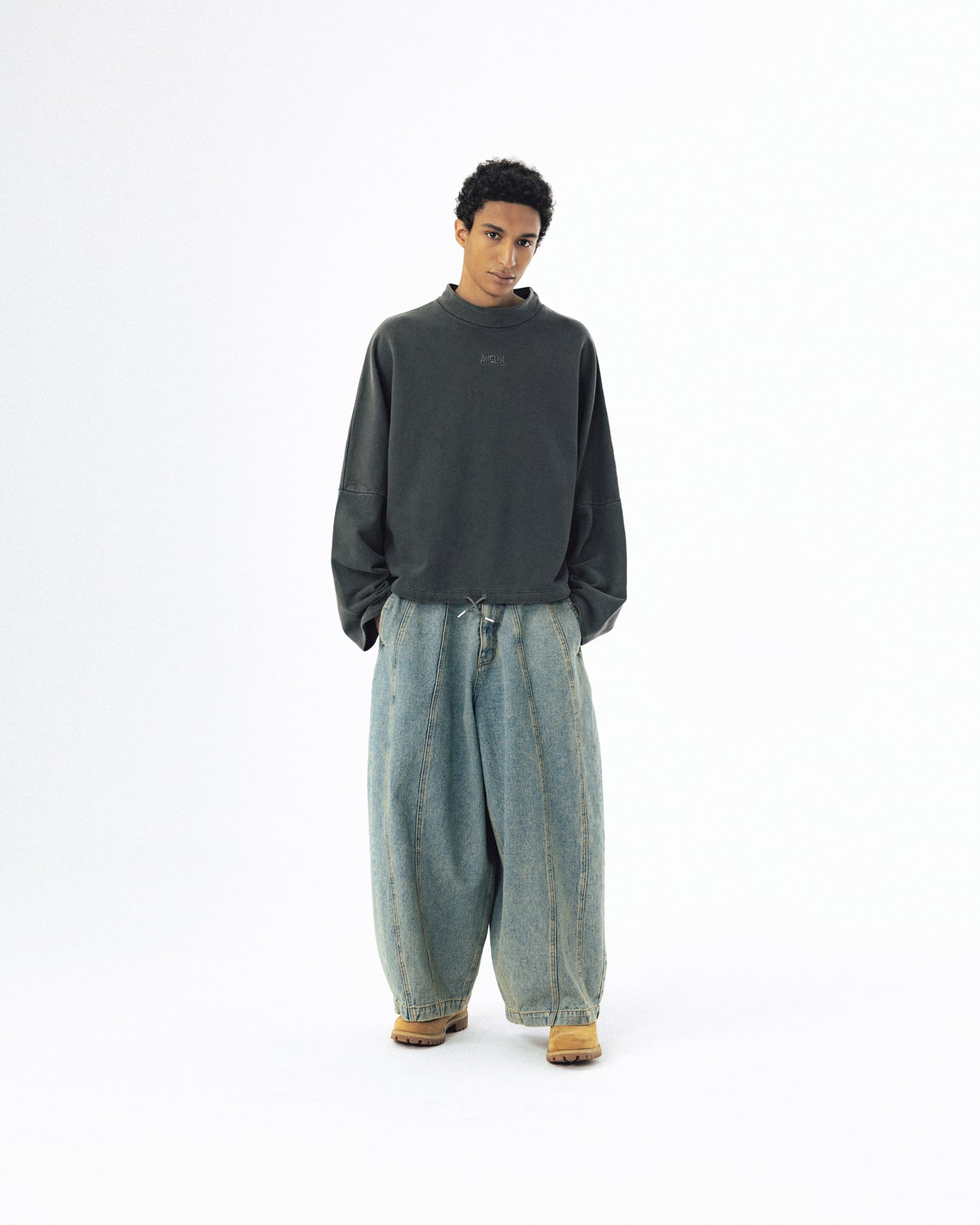 Pigment High-Neck Sweat Shirt - Washed Grey