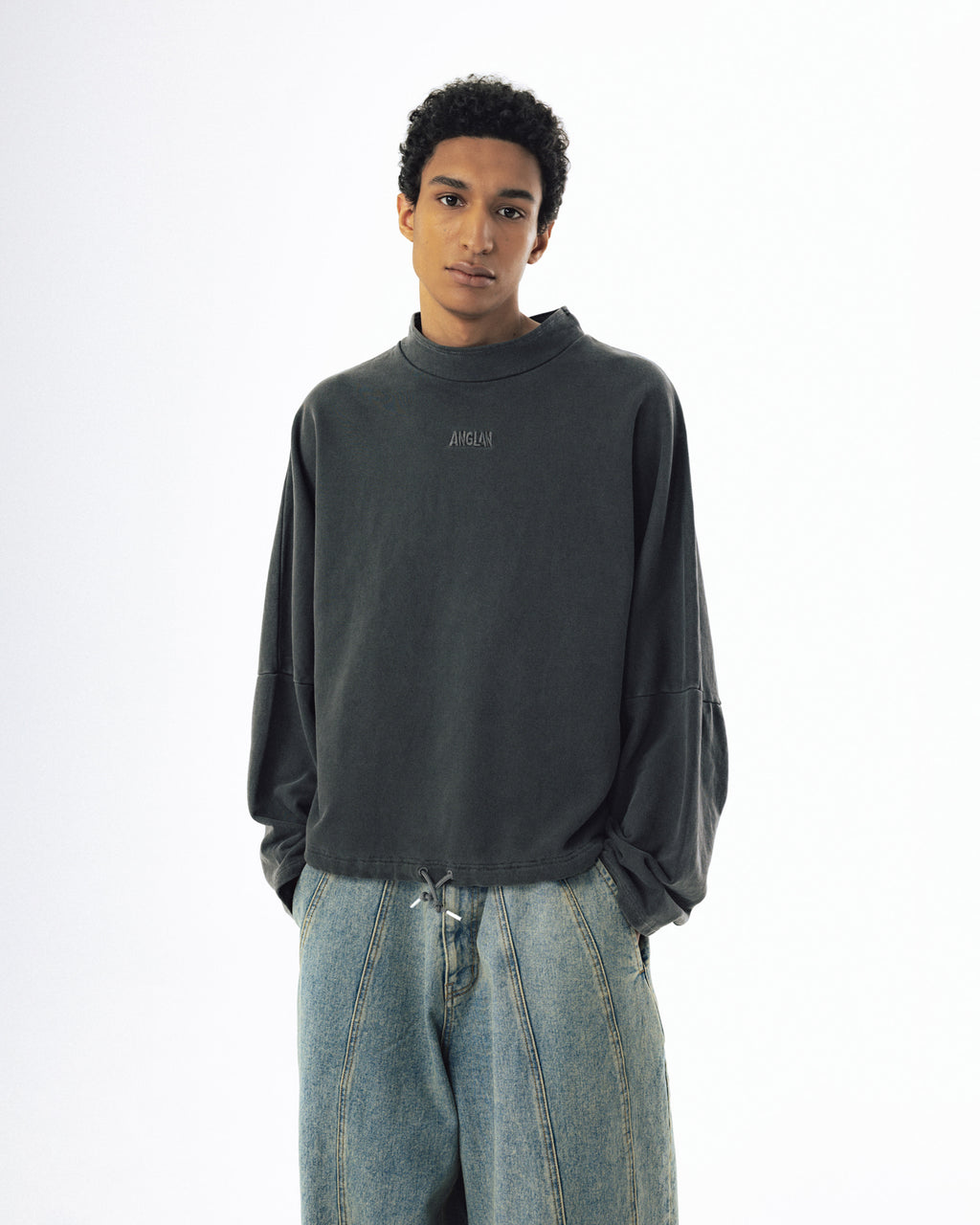 Pigment High-Neck Sweat Shirt - Washed Grey