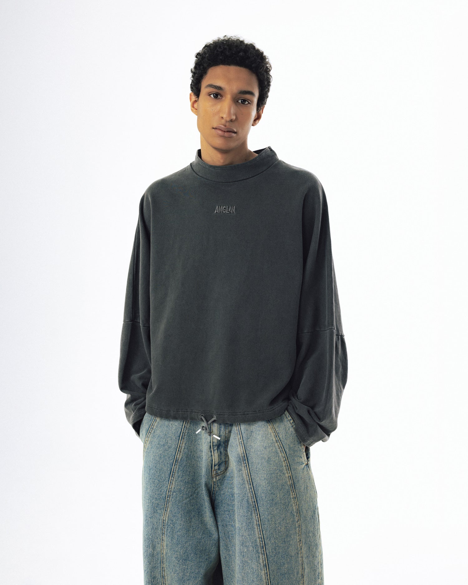 Pigment High-Neck Sweat Shirt - Washed Grey