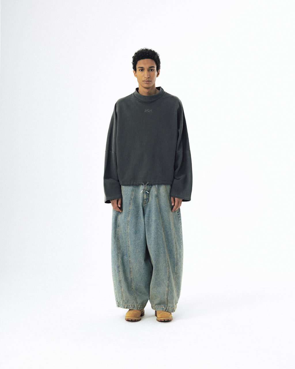Pigment High-Neck Sweat Shirt - Washed Grey