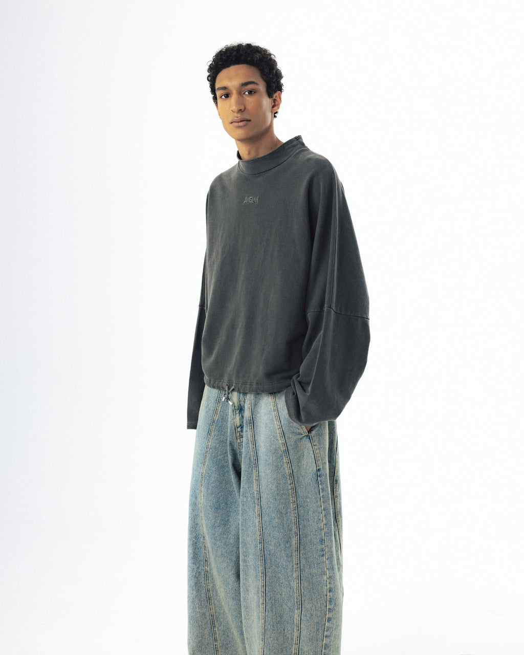Pigment High-Neck Sweat Shirt - Washed Grey