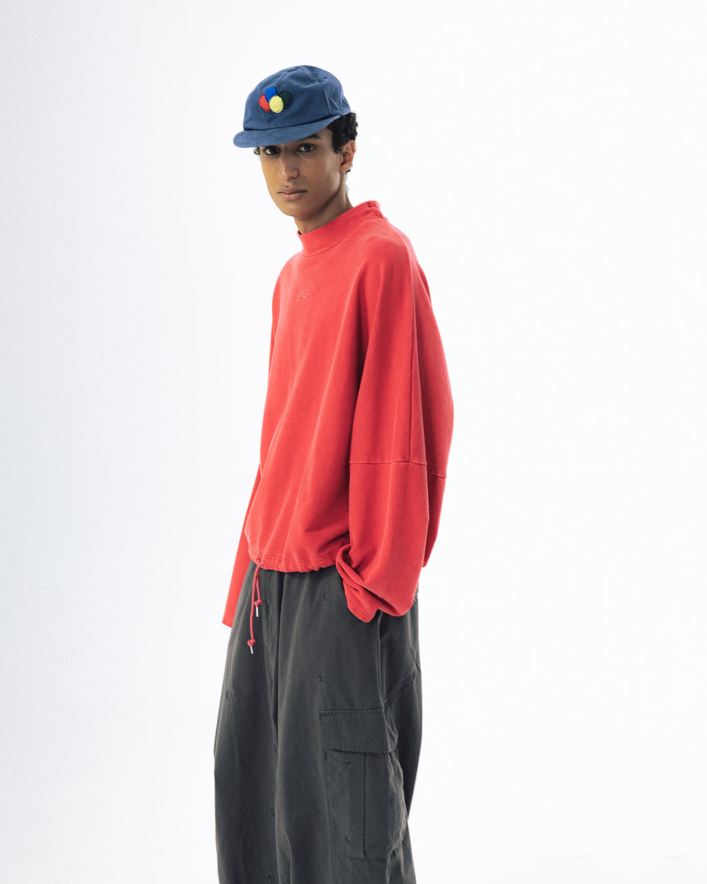 Pigment High-Neck Sweat Shirt - Washed Red